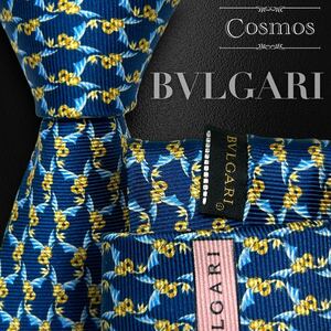 1円 未使用級 BVLGARI ブルガリ ネクタイ セッテピエゲ 七つ折り 青系 青色 ブルー 光沢 シルク 柄 紳士服 スーツ メンズ 高級 ブランド