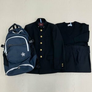 U442/S1053(中古/箱)東京都 奥戸中学校 男子制服4点 /旧制服/小さめ/150A/W61/学ラン/セーター/夏冬ズボン/リュック/黒/レギュラーカラー/