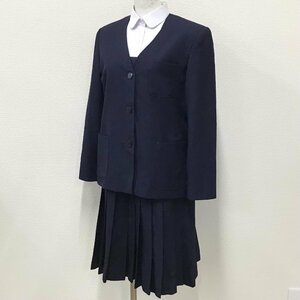 O494/(中古)栃木県 益子町立田野中学校 女子制服4点 /L/160/170A/W63/丈60/ブレザー/ベスト/ブラウス/スカート/NIKKE/紺/冬服/高校/学生服