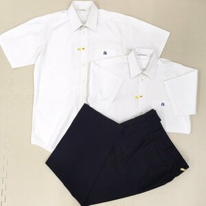 AT297-2( used ) Tochigi prefecture writing star art university attached high school man . school uniform 3 point set / old uniform /M/W79/ length of the legs 71/ short sleeves shirt / trousers / summer clothing /GREEN MATE/ uniform / junior high school 