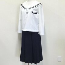 O498/Y(中古)福島県 安達中学校 女子制服2点 /LL/W69/丈69/親子紺2本/合服セーラー/夏スカート/白/紺/夏用/中学校/高校/女子学生/学生服_画像1