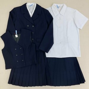 U431/S1057(中古)佐賀県 佐賀西高校 女子制服6点 /旧制服/小さめ/80/M/W60/ブレザー/ベスト/ブラウス/夏冬スカート/紺/学生服/卒業生品/