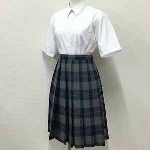 O495/(中古)茨城・栃木方面 女子制服2点 /校名不明/160/W60/丈54/14本/半袖ブラウス/夏スカート/白/チェック柄/夏用/夏服/中学/高校/学生服