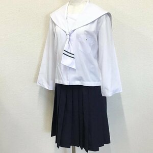 O497/Y(中古)山形県 飯豊中学校 女子制服3点 /A170/W69/丈63/緑ライン/セーラー/スカート/タイ/合服/SCHOOL HARMONY/白/夏用/高校/学生服