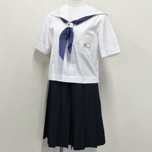 A495/(中古)兵庫県 鹿島中学校 女子制服3点 /LL/W66/半袖セーラー/夏スカート/スカーフ/白3本ライン/夏服/夏用/学生服/女子学生