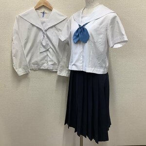 I407/Y(中古)福島県 二本松市立 第三中学校 女子制服4点 /L/LL/W72/セーラー/夏スカート/タイ/リボン/夏服/合服/学生服/校章刺繍