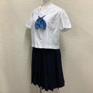 I418/Y (中古) 福島県 二本松市立 第三中学校 女子制服2点 /LL/W70/セーラー/夏スカート/リボン/KUNIOKA/夏服/半袖/高校/女子学生/校章刺繍