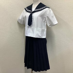 I437/Y(中古)山形県 山形市立 第十中学校 女子制服3点 /LL～3L/W72/夏セーラー/スカート/ダービータイ/Matsuzakaya/夏服/親子白2本/紺/学生