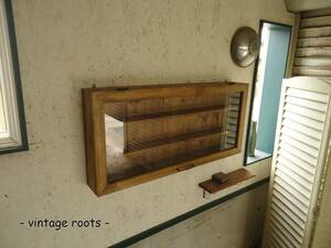 -vintageroots- 19 ornament collection case < pine natural wood antique shelf cabinet display shelf storage Cafe >