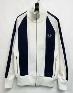 Sサイズ◆ポルトガル製 FRED PERRY フレッドペリー ジャージ トラックジャケット 刺繍ロゴ 白/紺 White/Navy