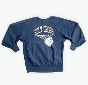 90’s 米国製 チャンピオン スウェット リバースウィーブ Champion REVERSE WEAVE バスケ HOLY CROSS ネイビー XXL [kn-0266]