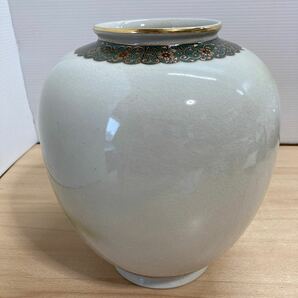 九谷焼 壷 花瓶 金彩 孔雀 鳥 花 香祥 花びん 置物 花器 花卉 花入 華道具 昭和レトロ 径約21cm×H25cm 保管品(8-1)の画像5