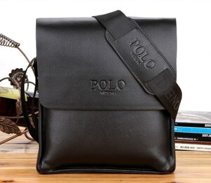 1 jpy ~ new goods men's POLO VIDENG shoulder bag black black vertical high class PU leather great popularity brand * multifunction waterproof endurance anti-bacterial fine quality feeling of quality cheap 