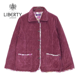 メイド・イン・UK　リバティ（LIBERTY）ファブリック リバーシブル コーデュロイ ジャケット ボルドー赤　レディース古着：Mサイズ　3775