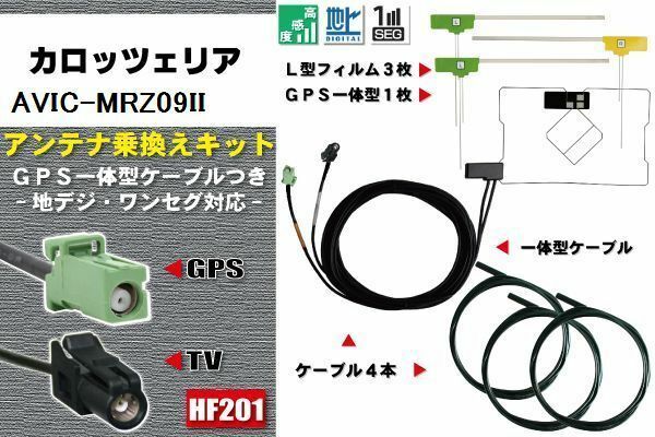 フィルムアンテナ ケーブル 地デジ ワンセグ フルセグ カロッツェリア carrozzeria AVIC-MRZ09II 4本セット HF201 高感度 汎用 受信 ナビ