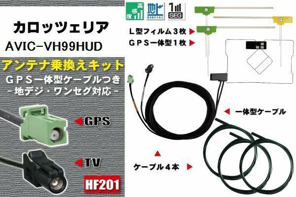 フィルムアンテナ ケーブル 地デジ ワンセグ フルセグ カロッツェリア carrozzeria AVIC-VH99HUD 4本セット HF201 高感度 汎用 受信 ナビ