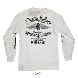 Mサイズ VANSON バンソン WHEEL&WING 長袖Tシャツ 881V171 ホワイト