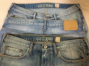 ○S539○USED クリーニング済 GUESS JEANS ゲス 3本まとめ メンズ ジーンズ デニム Gパン パンツ ブルー ライトブルー W33 L32