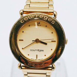 #3 【動作品】courreges クレージュ 腕時計 アナログ 3針 金色文字盤 ゴールド色 レディース 時計 とけい トケイ アクセ ヴィンテージ