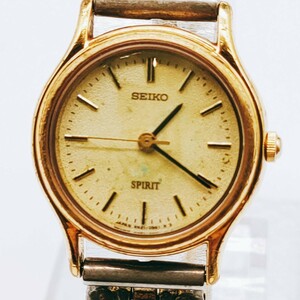 #85 SEIKO セイコー SPIRIT スピリット 4N21-0450 腕時計 アナログ 2針 金色文字盤 ゴールド色 時計 とけい トケイ アクセ ヴィンテージ 