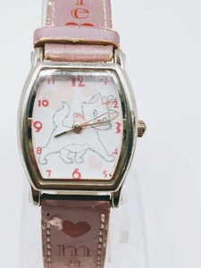 #77 Disney Disney The Aristocats wristwatch analogue 2 hands white face Pink Lady -s clock ... clock accessory Vintage 