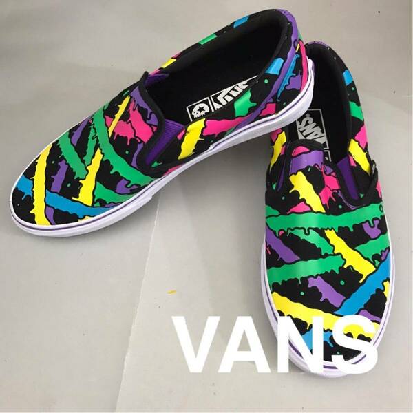 【新品未使用】バンズ VANS コラボ MAGICAL MOSH MISFITS スケート スリッポン 名作 M×M×M カラーMIXパターン ブラック 25.0cm @◆