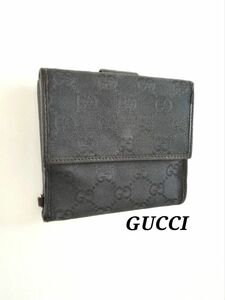 GUCCI　グッチ　GGキャンバス　折り財布　Dカン付き