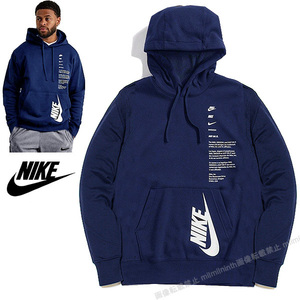 送料無料▼新品 Mサイズ NIKE ナイキ 裏起毛 ビッグロゴ スウェット パーカー メンズ クラブ フリース プルオーバー L/S フーディ ネイビー