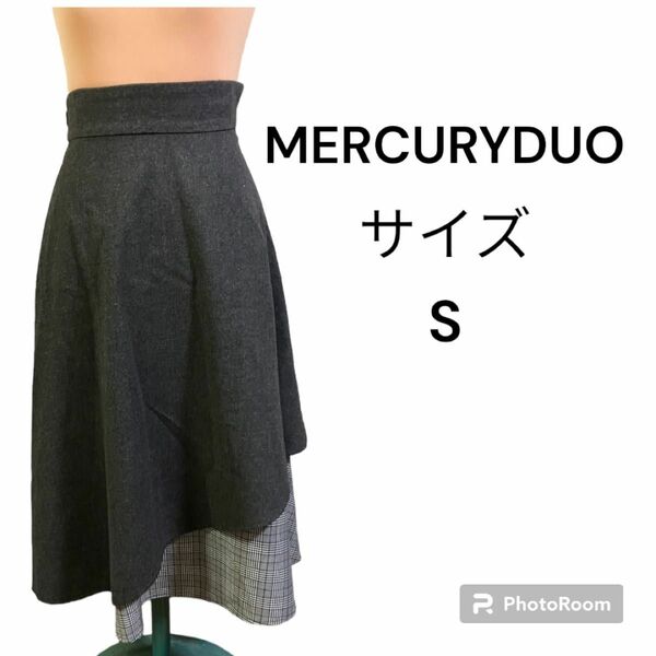 MERCURYDUO イレヘム切替チェック柄スカート　サイズS グレー