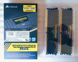 【送料込み】CORSAIRのデスクトップ用メモリ「VENGEANCE LPX シリーズ DDR4-3000MHz 32GB [16GB×2枚]」【中古・動作確認】 