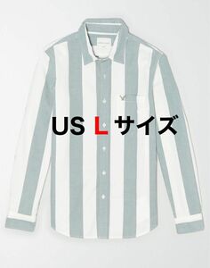 アメリカンイーグル ストライプオックスフォードシャツ American Eagle US L サイズ ヘイズグレー