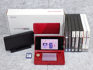 【中古】ニンテンドー3DS メタリック レッド 本体 Nintendo 任天堂 ゲーム機 7本ゲームソフト付き(NBA568-1)