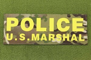 新品 US MARSHAL POLICE USマーシャル USMS ワッペン 胸背中 パネルパッチ ダブルマジックテープ CAMO迷彩カモフラ 文字イエロー 約27x10cm