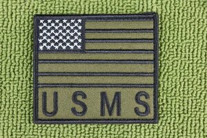 PA13新品 US MASHAL US マーシャル USMS 星条旗 ワッペン パネルパッチ ダブルマジックテープ OD色オリーブドラブ文字黒 約8.5x9.5cm