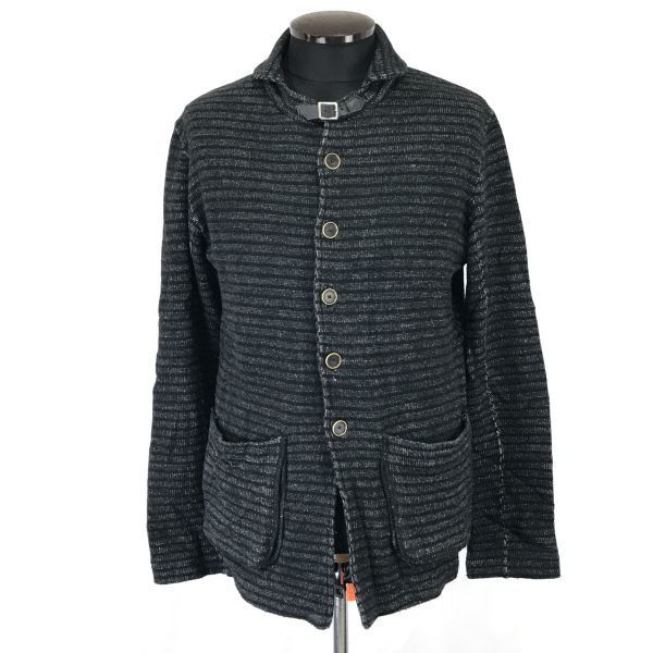 ルカジーン/LUKA & jean★ボーダー柄/ニットカーディガン/ジャケット【02/メンズM/チャコールグレー/charcoal gray】Jacket/Jumper◆BH513