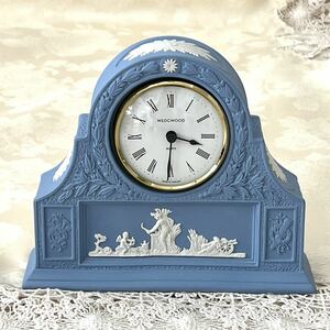 【美品】WEDGWOOD ジャスパー ペールブルーマントルクロック 置き時計