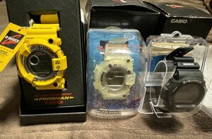 未使用品G-SHOCK イエローFROGMAN,初代WCCS FROGMAN ,シャ乱QコラボG-SHOCKの 3本セットで!