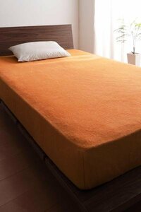 タオル地 ベッド用 ボックスシーツ 単品(マットレス用カバー) セミダブルサイズ 色-サニーオレンジ /綿100%パイル 寝具べっどしーつ 洗濯可