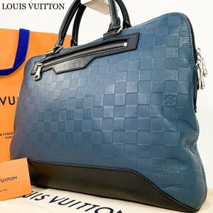 LOUIS VUITTON【美品】ダミエアンフィニ アヴェニュー N41021 ブリーフケース ビジネス A4 黒 紺 オールレザー 革 メンズ ルイヴィトン 1円