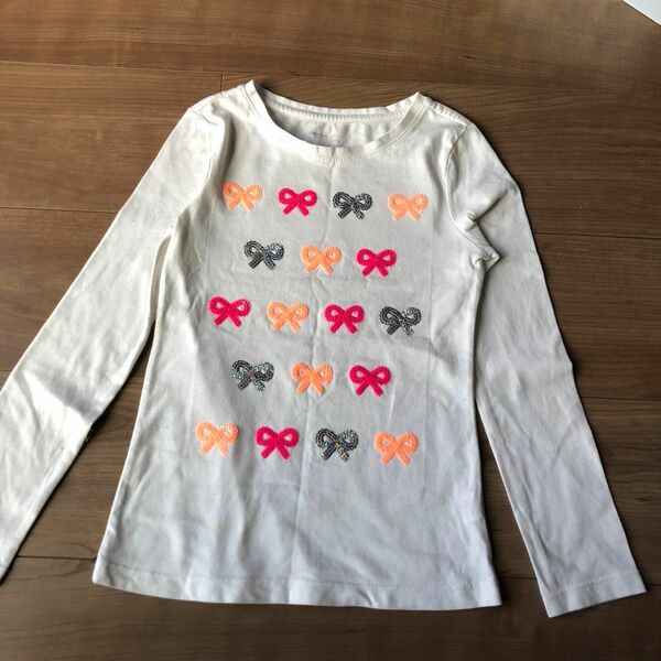 GAP kids 120 ロングTシャツ　ロンT リボン　スパンコール　脇下多少毛玉　首周り黄ばみあり