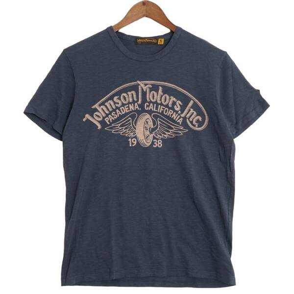 ジョンソンモータース Johnson Motors, Inc. 美品 Tシャツ カットソー プリント ロゴワッペン 半袖 USA製 ネイビー系 紺系 S