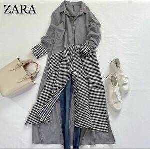 ZARA 春　大人お洒落カジュアル　ギンガムチェック　ロングシャツワンピース　コットン100% サイズM 羽織り　ザラ♪