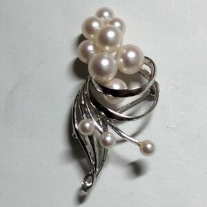 【中古アクセサリー】MIKIMOTO 真珠 パール ミキモト ブローチ Silver 刻印有