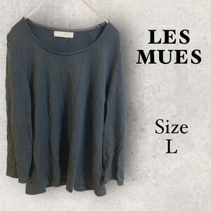 31405 les mues【L】カットソー　黒　Tシャツ　レーヨン　無地