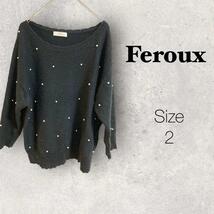31351 Feroux【M】ブラックセーター　パール付き　真珠　ニット_画像1