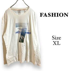 21284 fashion【XL】メンズ　カットソー　ホワイトシャツ　ビックロゴ