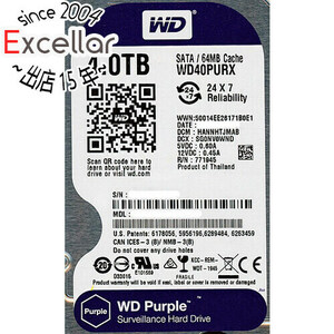 【中古】Western Digital製HDD WD40PURX 4TB SATA600 6000～7000時間以内 [管理:1050022839]