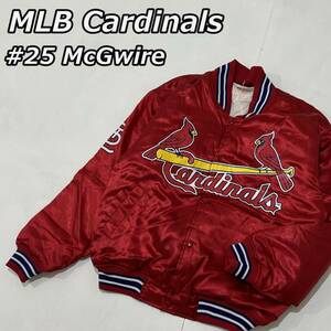 【MLB】Cardinals カージナルス McGwire マグワイア #25 ナンバリング ロゴ プリント Konica サテン 中綿 ナイロン スタジャン 赤 レッド
