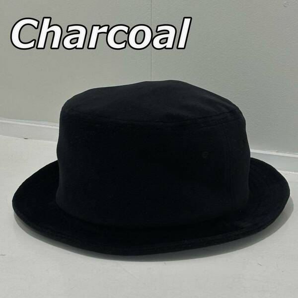 【Charcoal】チャコール ベロア シンプル ハット 若干光沢あり 黒 ブラック