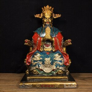 ◆古寳堂◆清 銅製 金鍍 彩繪 龍王菩薩像 仏教古美術 供養品 極細工 古置物 古擺件 中国古美術 時代物 古董品